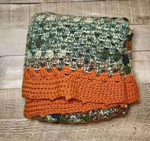 VTG Granny Square Boho Crochet Quilt Afghan Orange Green Throw Blanket Retro - Picture 1 of 8