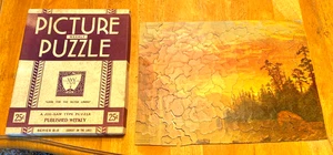 Antik Vintage Wikinger Bilderpuzzle Wochenpuzzle Sonnenuntergang am See vollständig - Bild 1 von 9