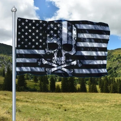 Skull and Crossbones 3x5 American Flag Indoor Outdoor Pirate USA Jolly Roger - Image 1 of 4