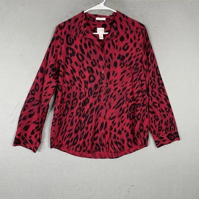 Camisa Chico’s Mujer’s 1 Roja Abotonada No Plancha Algodón Preppy Manga Larga Foto 1 de 4