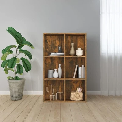 Book Cabinet Smoked Oak 66x30x98 cm Engineered Wood 6-Compartment Sideboard Unit - Image 1 of 4