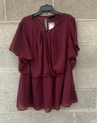 Blusa Lane Bryant Nueva con Etiquetas Talla 28 Borgoña Texturizado Punto Cintura Elástica Manga Corta Foto 1 de 4
