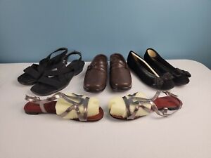 Ladies Shoe LOT of 4 Size 8-9 Open Toe Sandals, Flats, Clogs Womens Black/Brown 