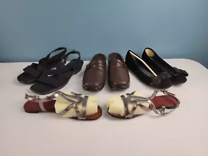 Ladies Shoe LOT of 4 Size 8-9 Open Toe Sandals, Flats, Clogs Womens Black/Brown  - Picture 1 of 12