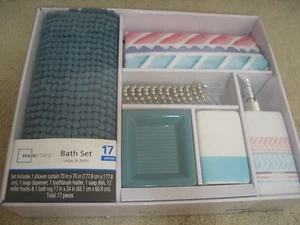 NEW Mainstays Tracks Turquoise 17-pc Bath set rug toothbrush holder curtain hook - Picture 1 of 3