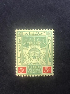 Malaysian States-Kelantan 1911 5c Green Red Yellow CCA Mint Sg 4 UK Free Post - Picture 1 of 1