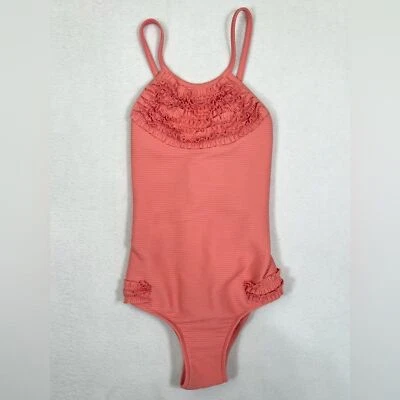 SEAFOLLY Girls Coral Frilly Ruffle High Neck Halter One Piece Swimsuit Size 7 - Image 1 of 4
