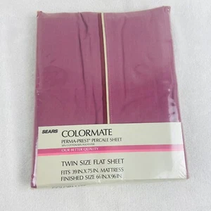 Vintage Sears Mauve Clover Perma Prest Percale Colormate Twin Flat Sheet  NOS - Picture 1 of 2