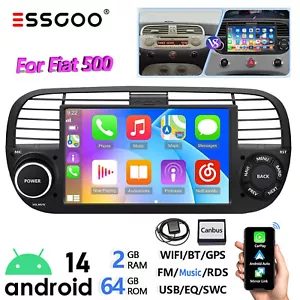 7" Android 14 Apple Carplay Car Stereo Radio GPS WIFI RDS For Fiat 500 2007-2015 - Picture 1 of 13