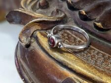 Ladies Vintage Simple Red Cabachon Garnet Dainty Silver Ring Size L
