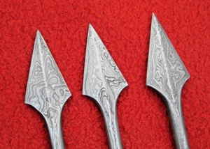 Set Of 3 Damascus Steel Medieval Chinese Broad Arrowheads Arrow Point Arrow Tips - Picture 1 of 9