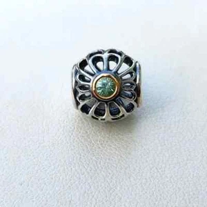 Pandora Sterling Silber 14k Gold Grün Zweifarbige Blume Durchbrochen Charm Perle - Bild 1 von 1