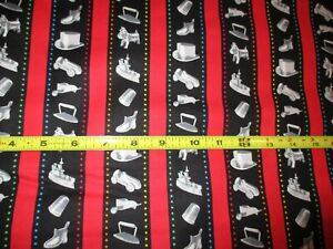 Mr Monopoly CHARMS STRIPE Red & Black Cotton Fabric Quilting Treasures BHTY