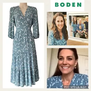 Boden Aurora Floral Dress - Size UK12R US8R - Blue Wrapover Cross ASO Royal PoW - Picture 1 of 18
