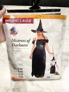 Music Legs Mistress of Darkness Costume With Hat Size XS Witch Halloween NEW - Picture 1 of 1