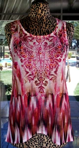 Macrame Trim Split Back Embellished Sleeveless Long Tunic Shirt Sz. S 38" Bust - Picture 1 of 4