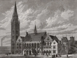 The town hall of Rochdale, Lancashire 1881 old antique vintage print picture - Picture 1 of 1