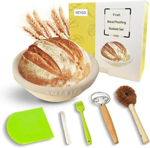 Bread Proofing Basket Set, 9 Inch round Sourdough Banneton Basket with Linen Lin - Picture 1 of 12