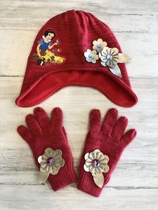Disney Store Snow White Princess Red Knit Beanie Hat & Mittens Girls Sz M/L 7-10 - Picture 1 of 12