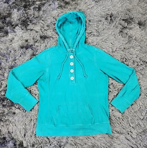 Eddie Bauer Hoodie Women's Medium Green Teal Long Sleeve 1/4 Button Pullover - Picture 1 of 19