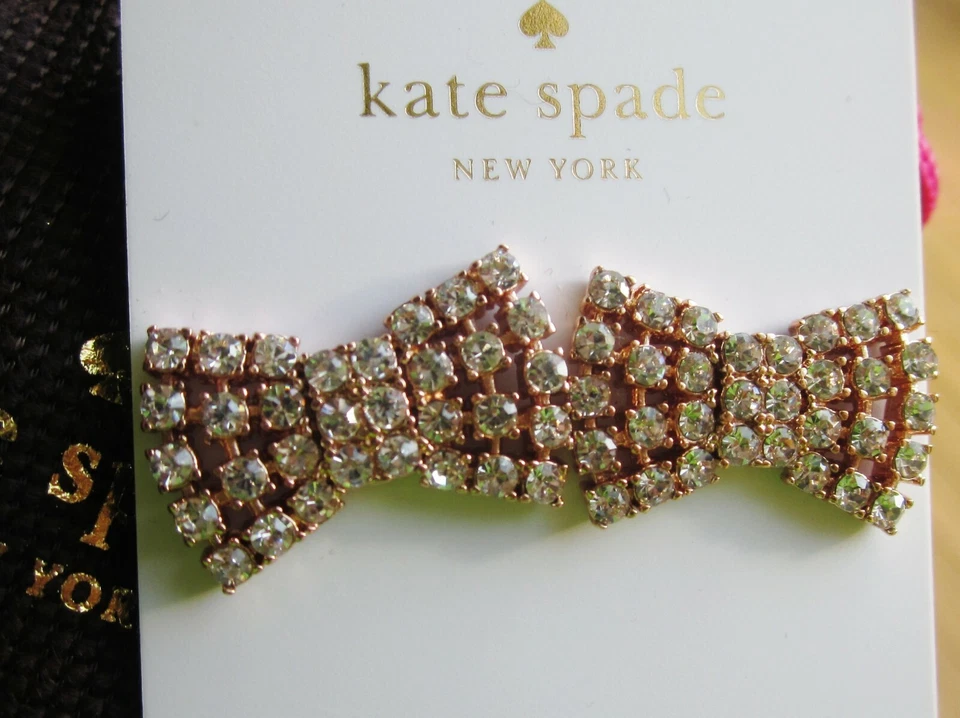 Kate Spade Clear & Rose Gold Sparkling Bow Stud Earrings O0ru1461