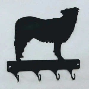 Border Collie 4 Hook Leash Key Holder Black Wrought Iron Look Made in USA - Picture 1 of 1