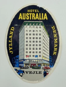 Original Vintage Luggage Label/Sticker Hotel Australia Jylland Vejle Denmark - Picture 1 of 2