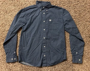 Cinch Youth Boy's Button-Up Blue Patterned Long-Sleeve Shirt Size Large (12) - Picture 1 of 4