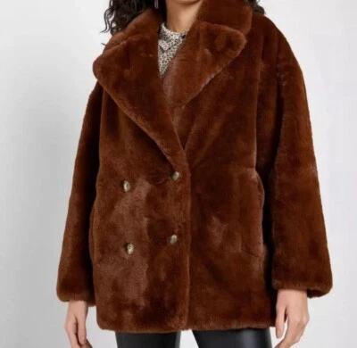Topshop Mujer Marrón Oso de Peluche Imitación Piel Abrigos EE. UU. Talla 12/Reino Unido L/UE 44 Foto 1 de 4