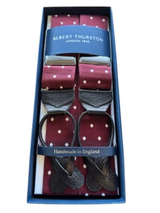 ALBERT THURSTON BURGUNDY/WHITE SPOT WITH BLACK GOAT PRINT  LEATHER ENDS STUNNING - Picture 1 of 1