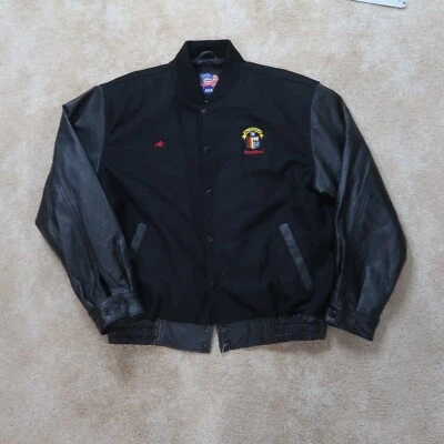 Chaqueta Universitaria Cuero Negro Lana Body Jacket Hombre Grande Cuero EE. UU. Foto 1 de 4