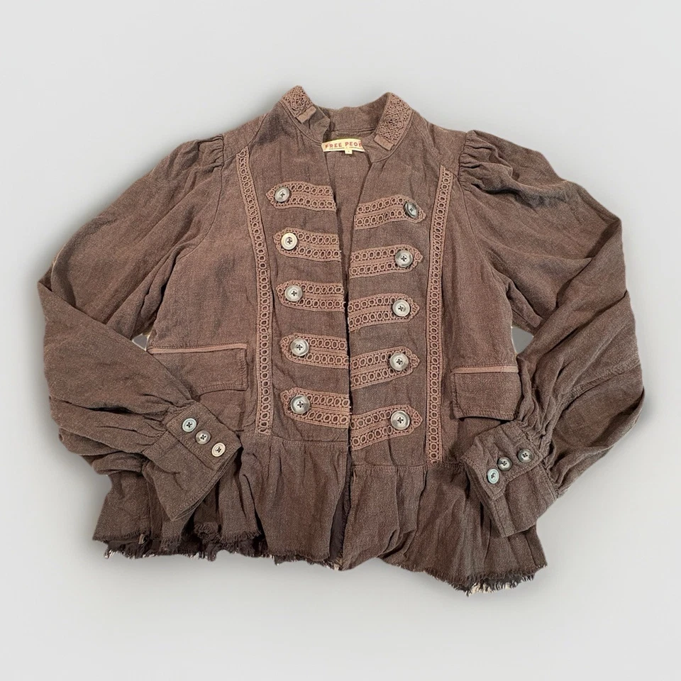 Free People 洗黑色茉莉花装饰刺绣上衣夹克开衫 S — 第 1/4 张图片