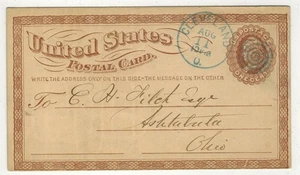 1874 POSTAL CARD UX3 LIBERTY HEAD CLEVELAND OHIO BLUE HAND CANCEL - Picture 1 of 2