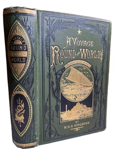 Antik verziert 1879 Reise um die Welt Kingston dekoratives vergoldetes Abenteuerbuch - Bild 1 von 24