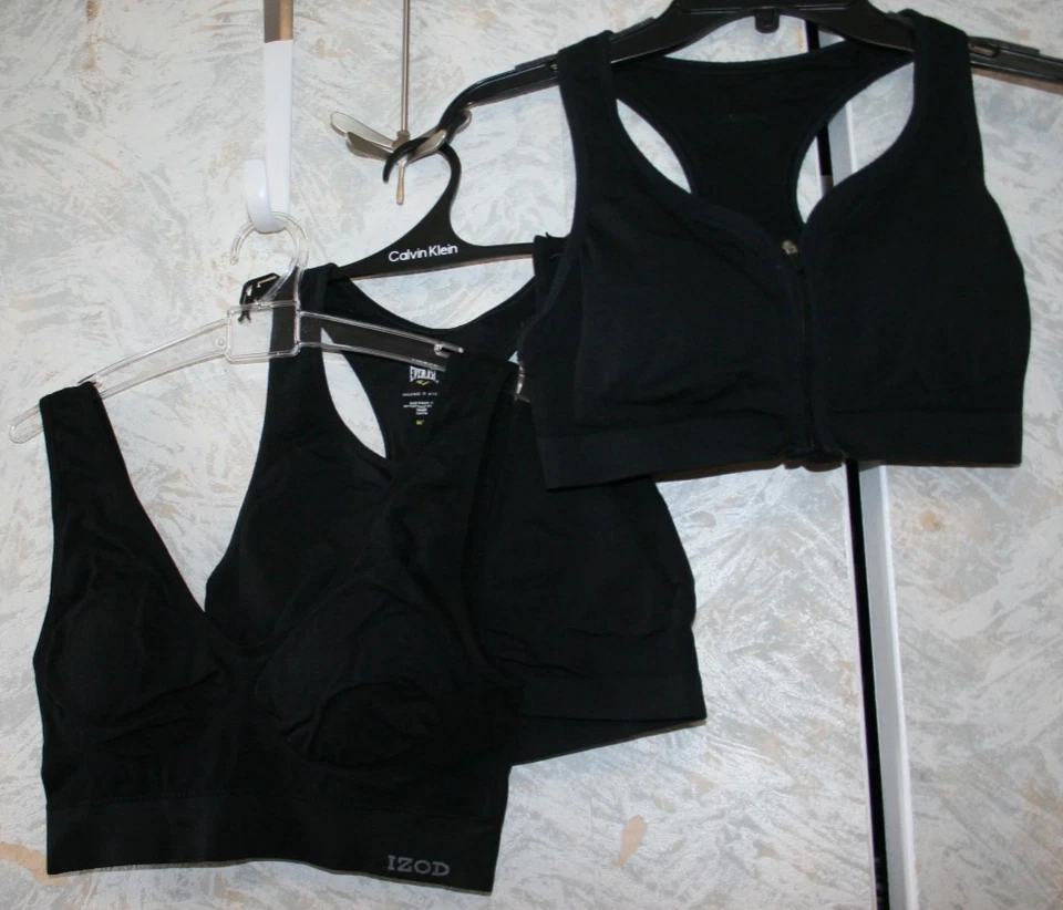 LOT of 3 Sport bras Medium Black Company name Racerback Padded stretch Wireless - Image 1 of 2