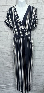 Emma Wills Striped Jumpsuit Navy Blue & Cream White Smart Casual Size 16 Striped - Picture 1 of 11