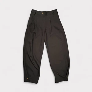 Zara Pants Women's Size S Navy Blue High Waist Wide Leg Crop Button Hem Small - Picture 1 of 11