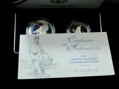 1995-S Proof $1 & 50c Civil War Commemorative Coin Set in Box w/ COA - Image 1 of 4