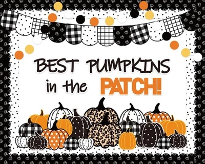 4FT Black White Autumn Bulletin Board Decoration Set Stylish Pumpkin Farm Bul... - Image 1 of 4