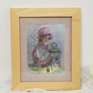 Vintage Wall Art Dufex Foil Framed Print Girl Sewing  - Picture 1 of 11