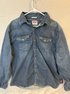 Camisa de mezclilla Wrangler Pearl Snap para hombre XL índigo vaquero occidental con botones L/S - Imagen 1 de 10