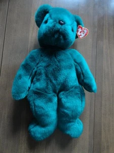 Beanie Buddie TY Teal Teddy Bear Old Face Retired - Picture 1 of 1