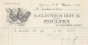 1921 SYRACUSE NEW YORK BILLHEAD CLAYTON H DUFF POULTRY - Picture 1 of 1