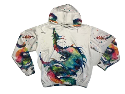 SIN MARCA Blanco/Arco Iris COLORIDO DRAGÓN SUDADERA CON CAPUCHA Rave Festival Sudadera Mujeres L Foto 1 de 4