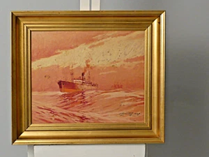 Victor Qvistorff Frachter Dampfer in der Dämmerung - Bild 1 von 4