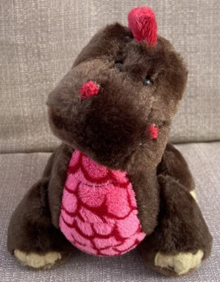 Webkinz COCOA DINOSAUR GANZ Plush Stuffed Animal Brown Pink 8" HM338 - NO CODE - Image 1 of 4