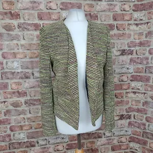 Topshop Jacket Yellow Pink UK 12 Knitted Fitted Blazer Open Front - Picture 1 of 12