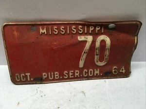 Vintage 1964 Mississippi License Plate PUB.SER.COM. Oct. “70” RARE - Picture 1 of 7