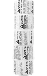 Suffocation Warning Labels Bulk Pack -Lot Of 5 Rolls (2500 Labels) Polybag. - Picture 1 of 4