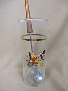 Vtg Princess House Pheasant Cocktail Pitcher w/ Bakelite Stir Spoon Gold Band  - Picture 1 of 6